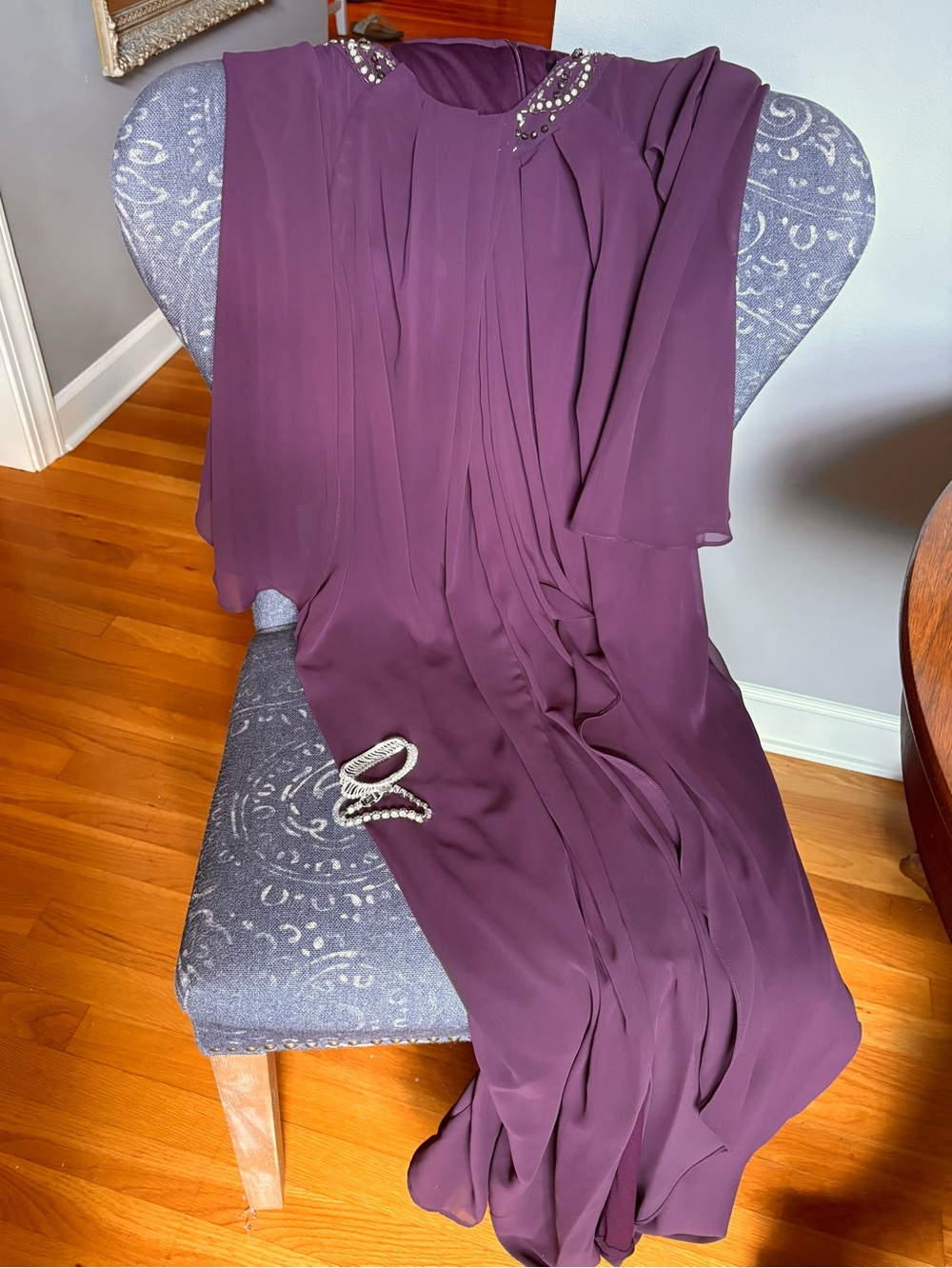 SLNY Dark Plum Beaded-Neck Evening Gown NWOT - Picture 3 of 16